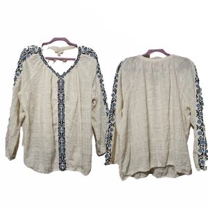 Embroidered Cream Top with Blue Accents